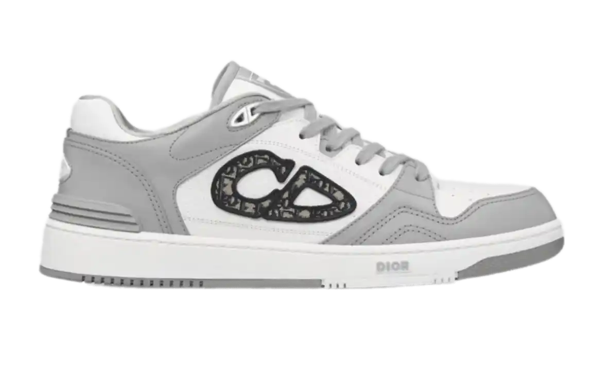 Dior B57 Dribble Low-Top Sneaker - Dior Gray and White Smooth Calfskin with Beige and Black Dior Oblique Jacquard
