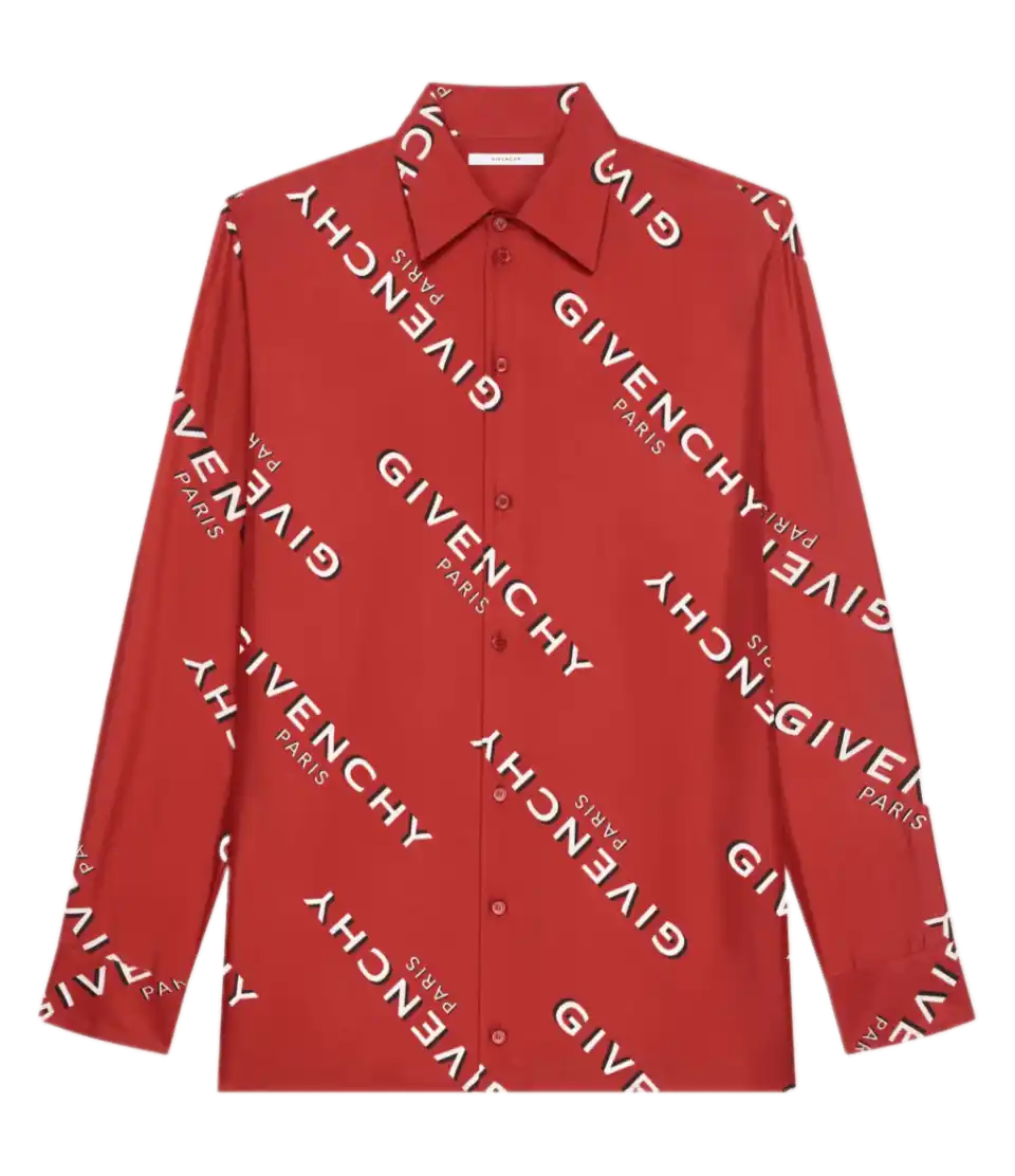 Givenchy Shirt in Silk Twill with Givenchy Shadow Print - Red