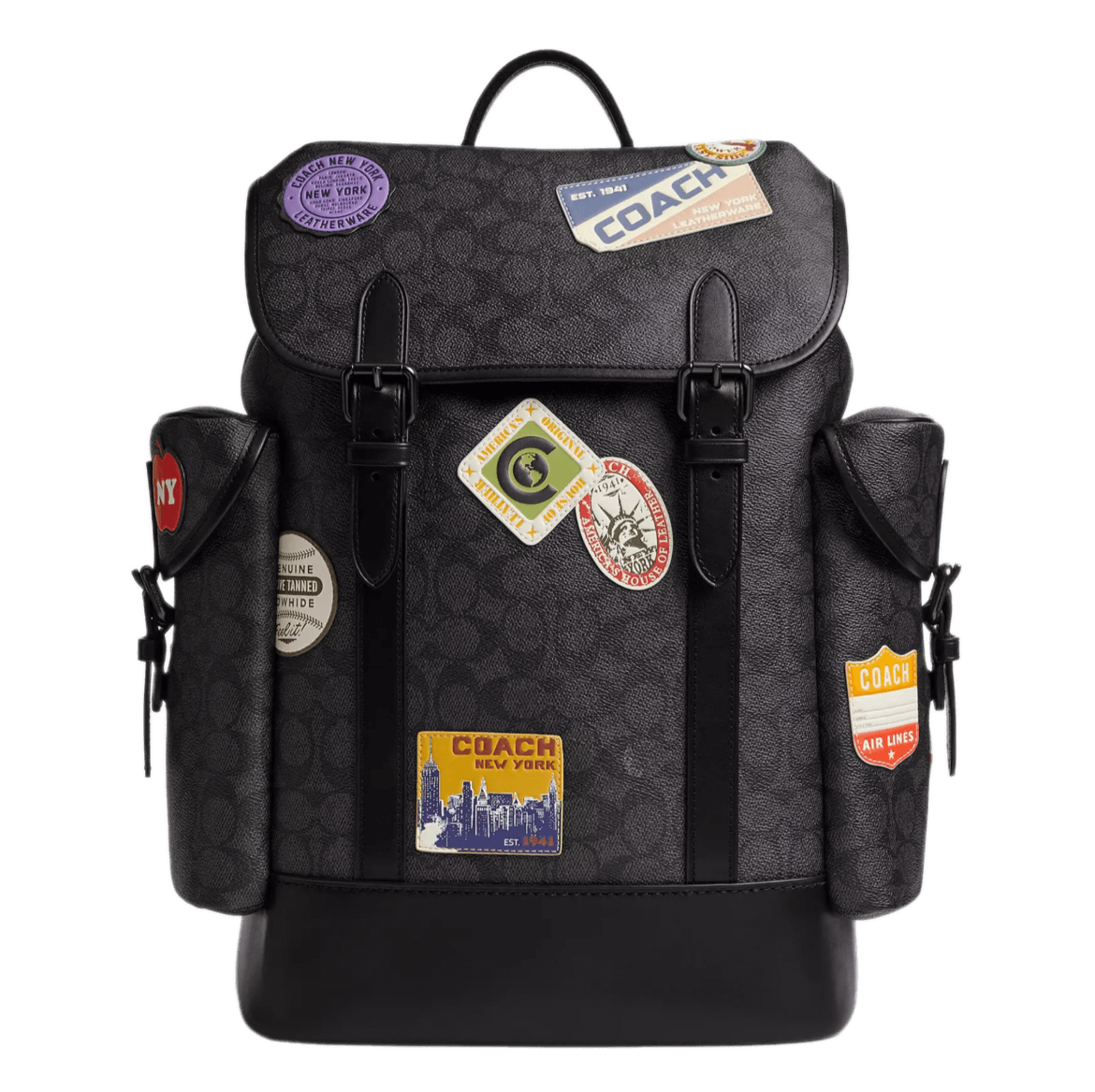 Coach Hitch Backpack In Signature Canvas With Patches - Charcoal Multi