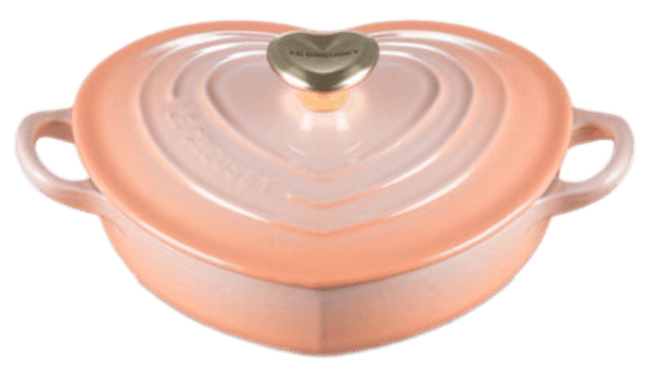 Le Creuset Shallow Heart Cocotte with Light Gold Heart Knob - Peche