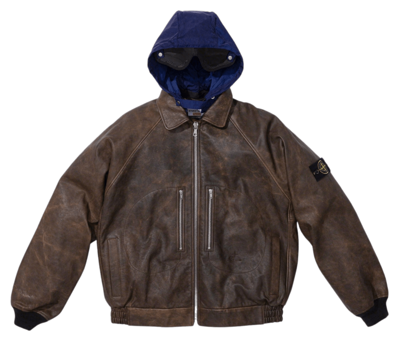 Supreme Stone Island Leather Bomber Jacket - Brown