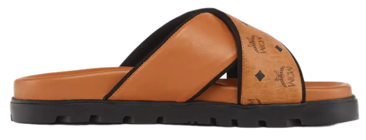 MCM Cross Sandal in VIsetos Leather Mix - Cognac