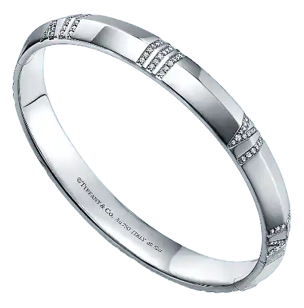 Tiffany X Closed Wide Hinged Bangle - 18K White Gold With Diamonds