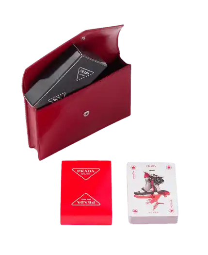 Prada Playing Cards With Leather Case - Scarlet