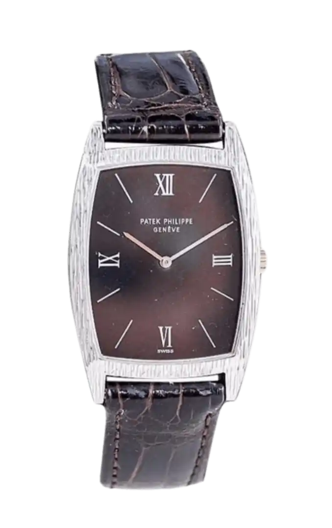 Patek Philippe Tonneau Shape Charcoal Dial- 26mm, 18K White Gold