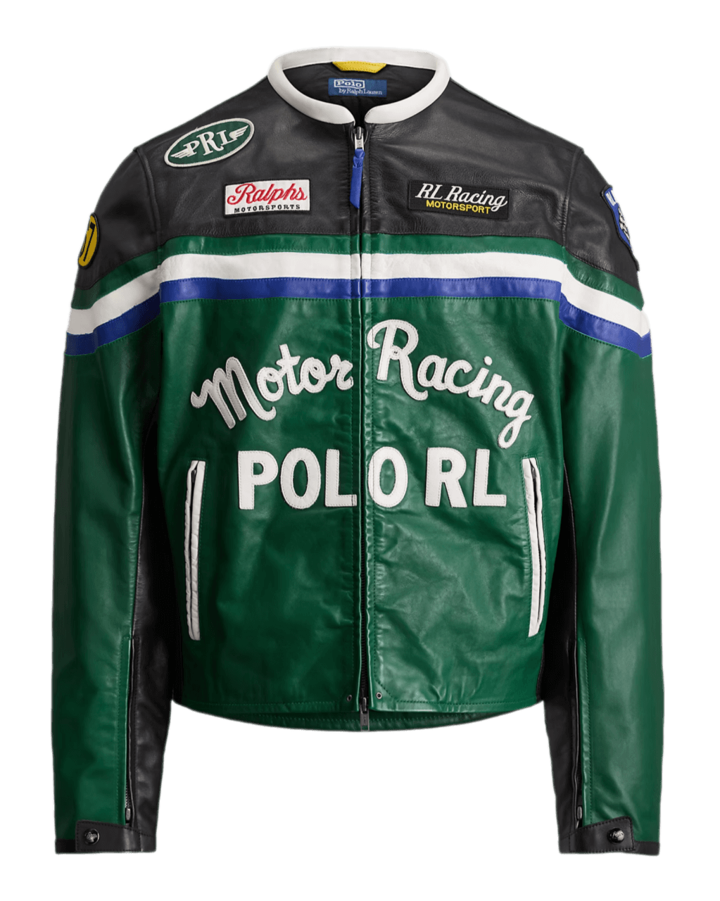 Ralph Lauren Leather Café Racer Jacket - Tennis Green Multi