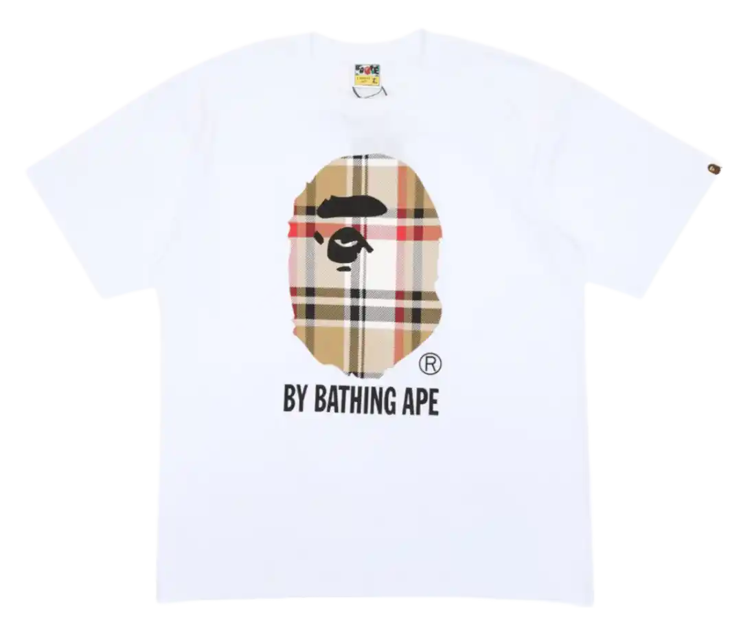 BAPE A Bathing Ape Check by Bathing Tee - White/Beige