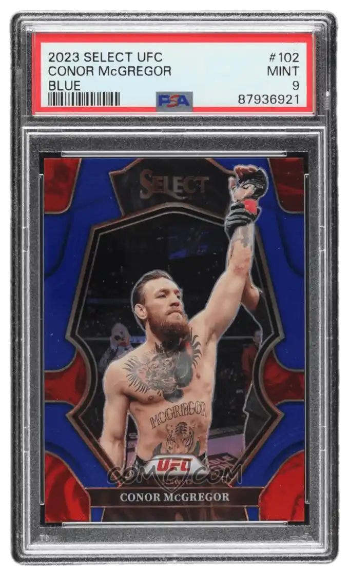2023 Panini Select UFC  - Blue Prizm #102 - Premier Level - Conor McGregor /199 PSA 9