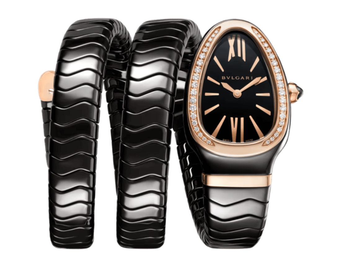 Bvlgari Serpenti Spiga Double-spiral Watch Black Dial - 35mm, Rose Gold/Ceramic