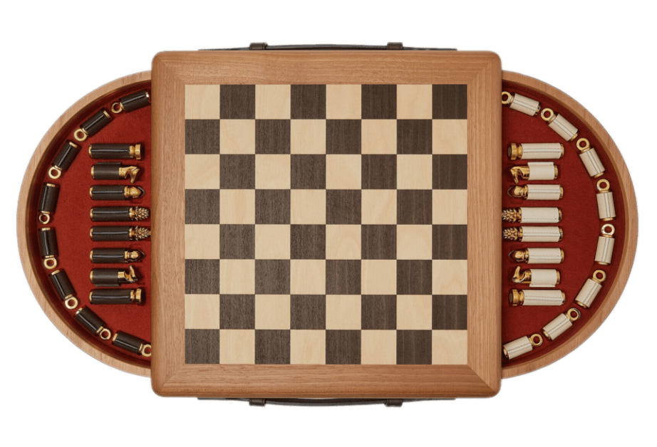 Loro Piana Suitcase Stripe Intarsia Chess Board - Natural Walnut