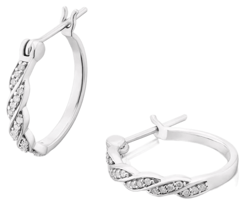 Sterling Silver 0.12ct Diamond Twist Hoop Earrings