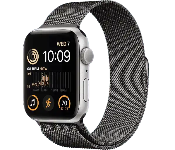Apple Watch SE - Silver, 44mm, GPS, Stainless Steel, Milanese Loop (Graphite)