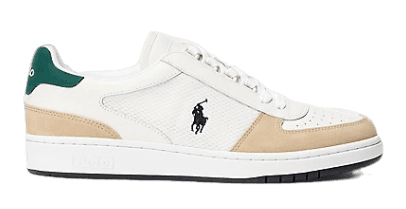 Polo Ralph Lauren Court Leather-Paneled Sneaker - Bone/Black/Green