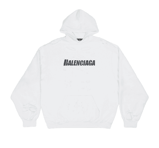 Balenciaga Men's Caps Destroyed Hoodie - White