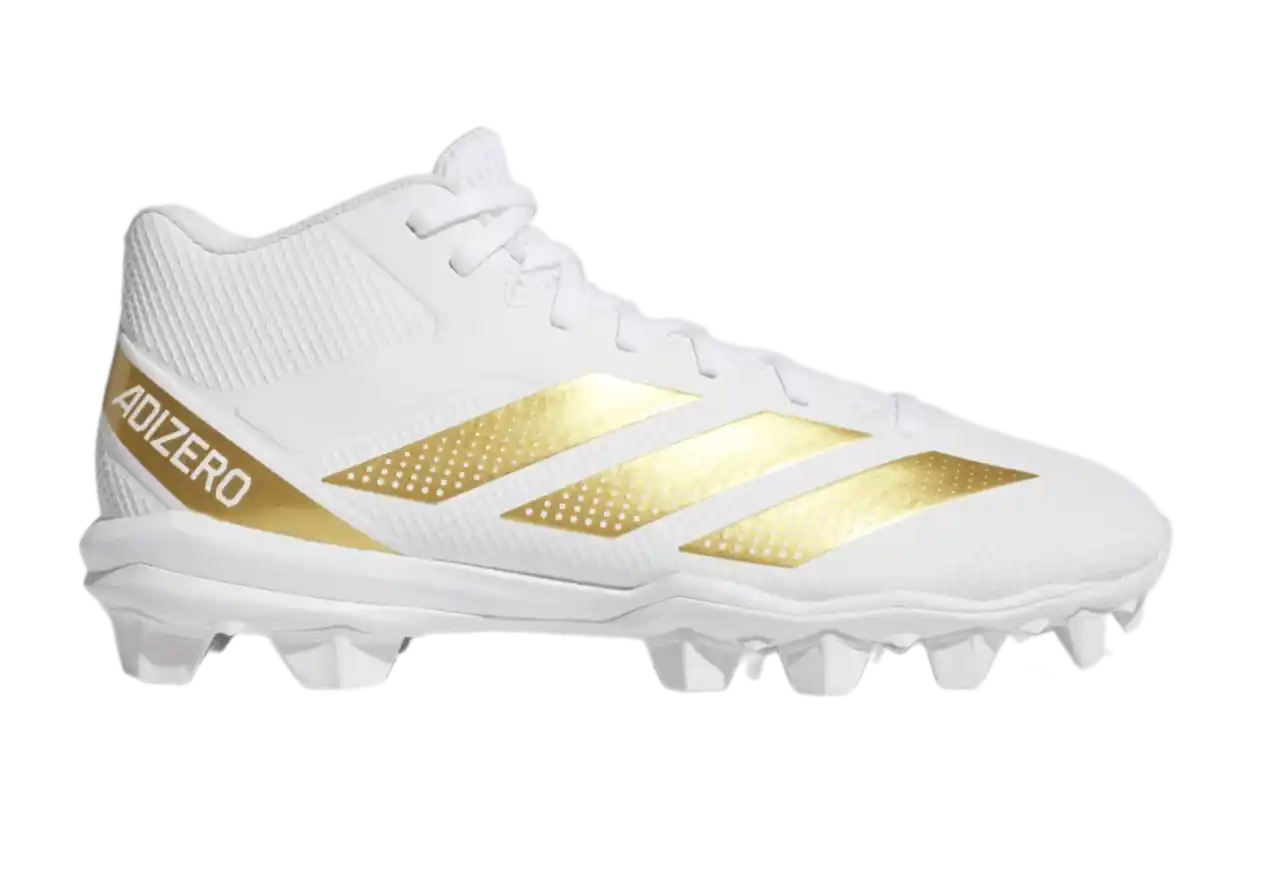 Adizero Impact.2 Molded Rubber Football Cleats - Cloud White / Gold Metallic / Cloud White