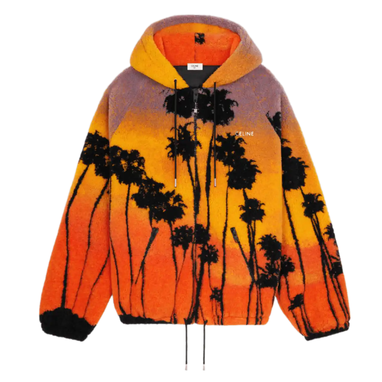 Celine Hooded Jacket In Jersey Fleece - Orange/Noir/Blue