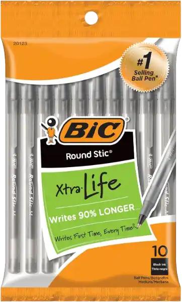 BIC Round Stic Xtra Life Ballpoint Pen 10-Count