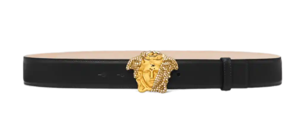 Versace La Medusa Crystal Leather Belt - Black