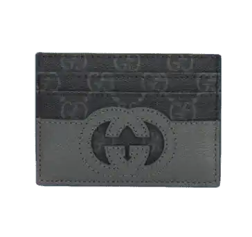 Gucci Card Case With Cut-Out Interlocking G - Black and Grey