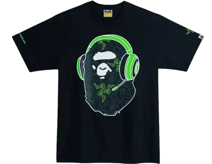 BAPE x Razer Neon Camo Ape Head Tee - Black Green