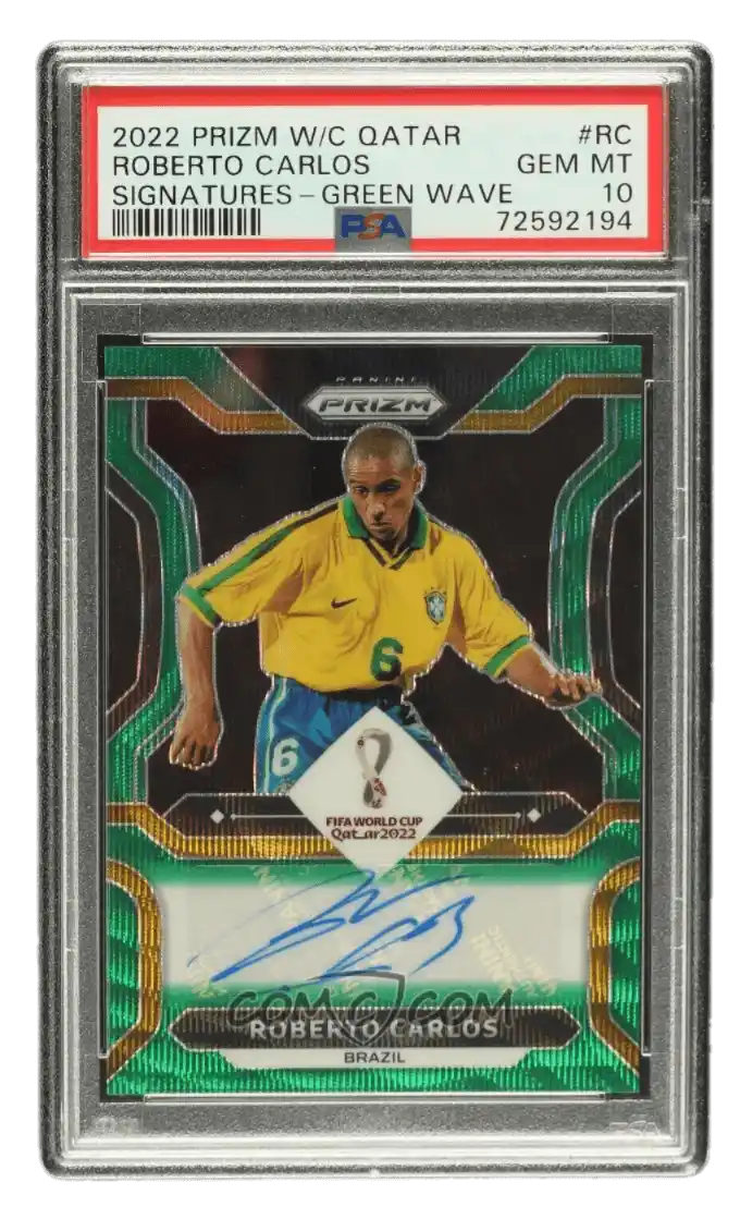 2022 Panini Prizm World Cup Qatar - Signatures - Green Wave Prizm #S-RC - Roberto Carlos PSA 10 GEM MT