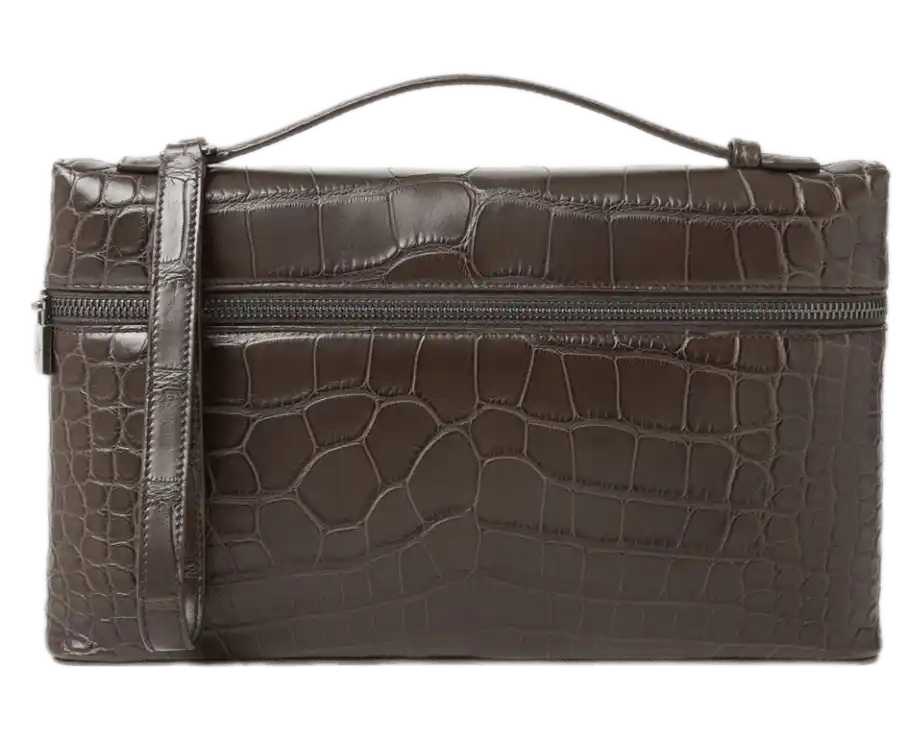 Loro Piana Alligator Leather Extra Pouch L29 - Dark Chocolate Licorice/Onyx
