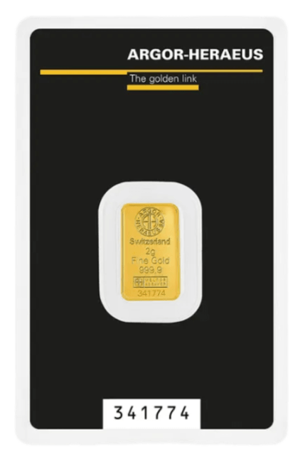 2 gram Gold Bar - Argor-Heraeus