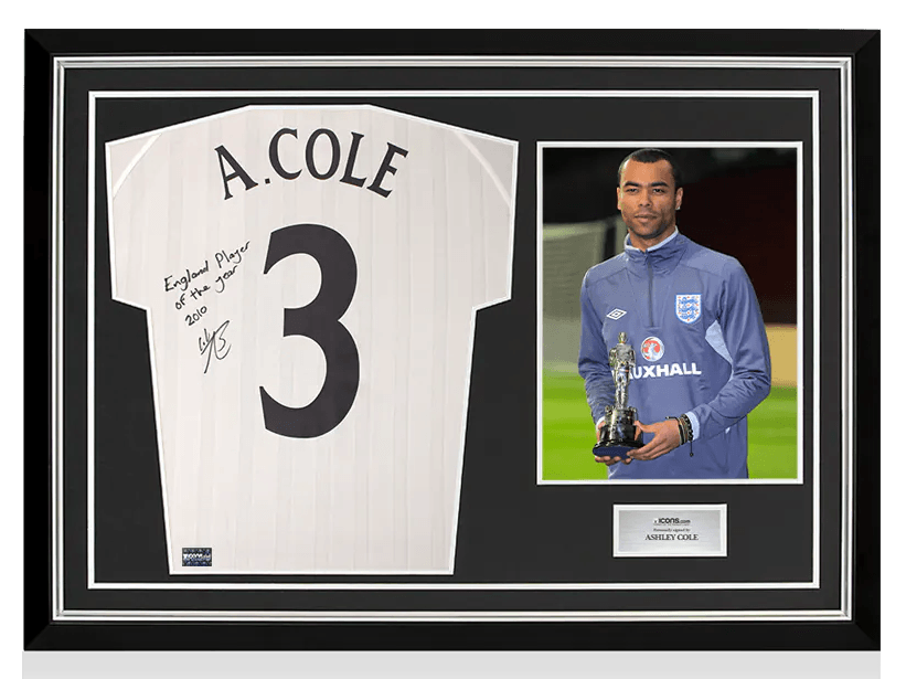Ashley Cole Back Signed England 2002 Home Shirt - England Player of the Year 2010 Inscription In Hero Frame: Option 1