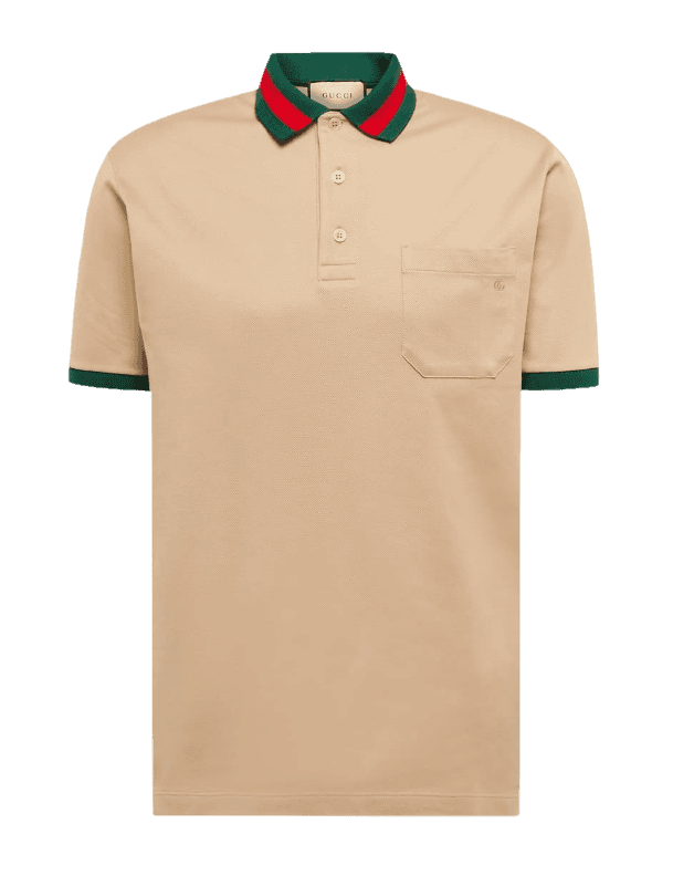 Gucci Piquet Polo With Web Collar - Beige