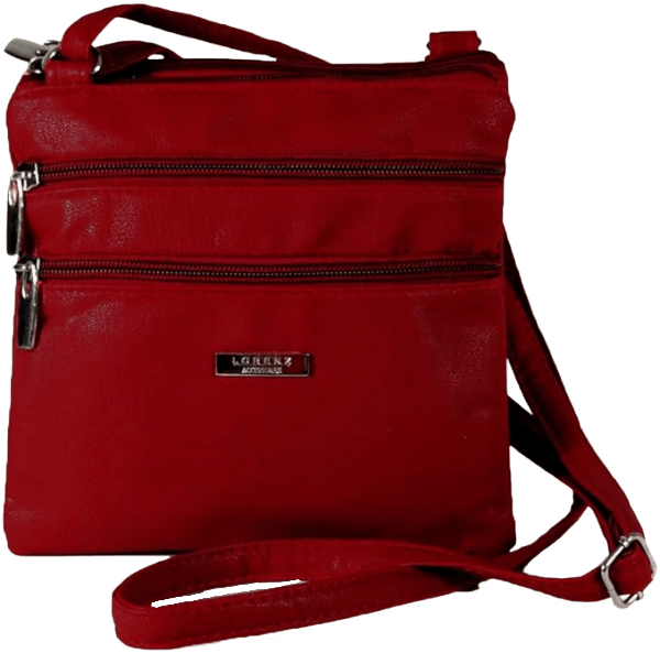 Women Leather Style Cross Across Body Shoulder Bag - Red