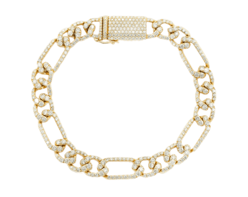 6MM Figaro Link Diamond Bracelet 14k Solid Yellow Gold 3.50ctw