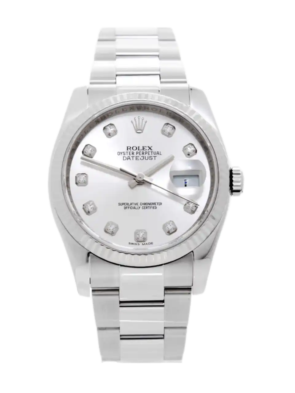 Rolex Datejust Silver Diamond Dial - 36mm, Steel and White Gold (2015)