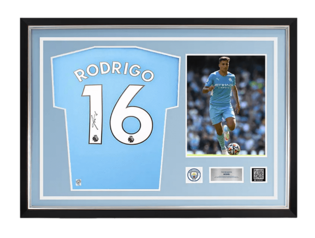 Rodri Official Manchester City Back Signed and Framed 2021-22 Home Shirt