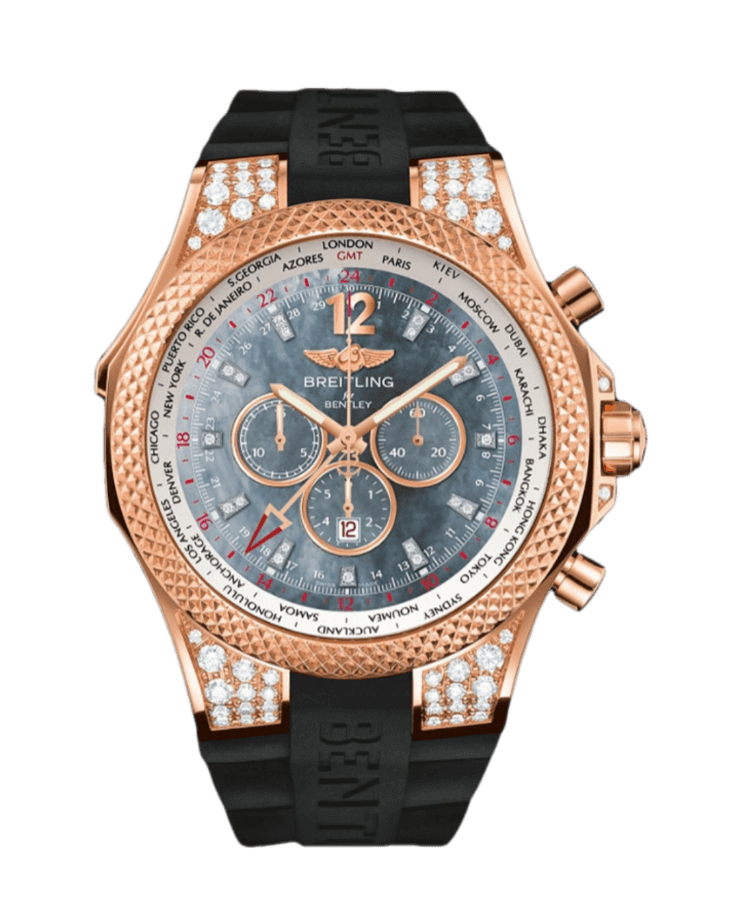 Breitling Bentley GMT Mother of Pearl Black Dial Set with Diamonds - 49mm, Rose Gold