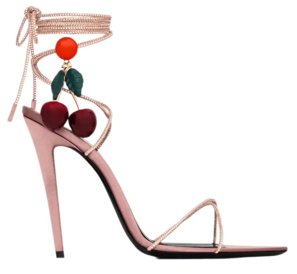 YSL Mon Chéri Sandals in Suede and Rhinestones - Teddy Rose/Dusty Powder