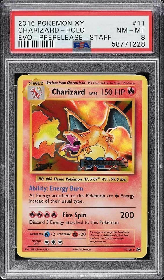 Pokemon Charizard 11/108 Holo Pokemon XY Evolutions Staff Prerelease 2016 PSA8