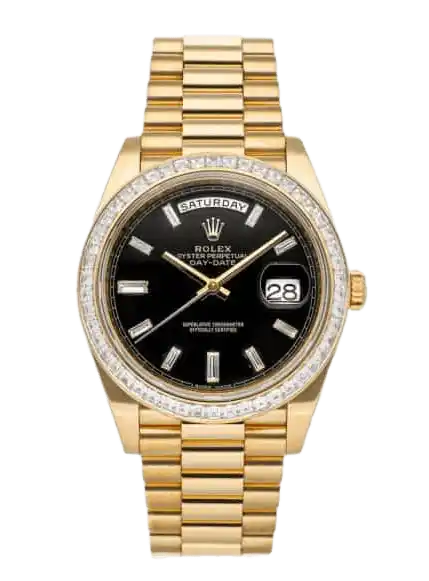 Rolex Day-Date Black Diamond Dial - 40mm, Yellow Gold, Diamond Bezel