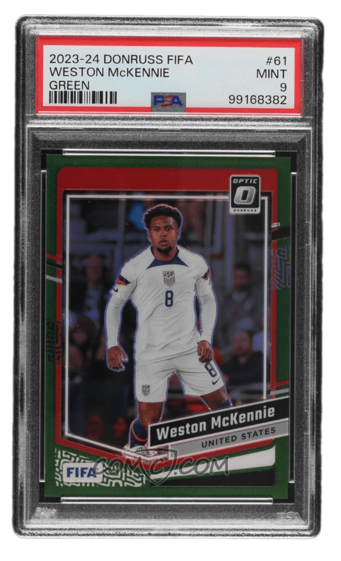 2023-24 Panini Donruss FIFA - Optic - Green Prizm #61 - Weston McKennie /5 PSA 9