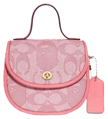 Coach x BAPE Mini Top Handle Saddle Bag - Signature Jacquard Brass/Taffy
