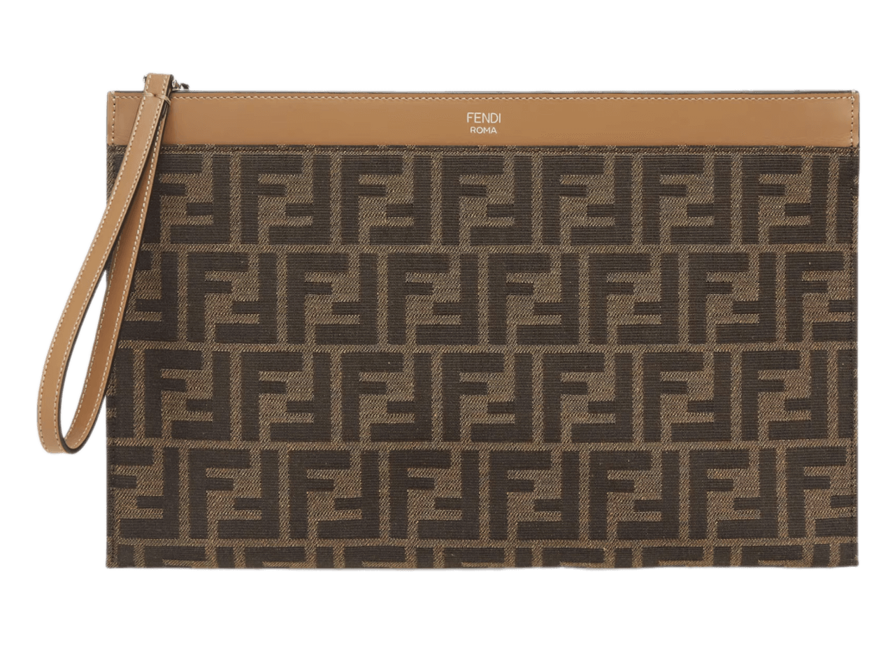 Fendi Timeless FF Jacquard Flat Pouch Medium - Brown