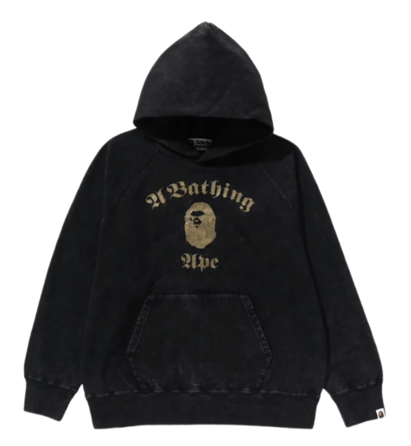 BAPE A Bathing Ape Overdye Pullover Relaxed Fit Hoodie - Black