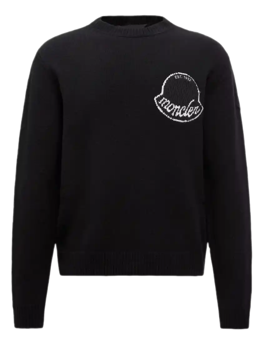 Moncler Embroidered Logo Wool Sweater - Black