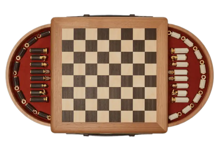 Loro Piana Suitcase Stripe Intarsia Chess Board - Natural Walnut