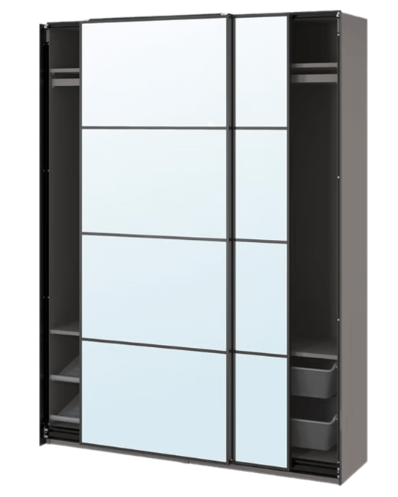 PAX / AULI Wardrobe with Sliding Doors - Dark Gray/Mirror Glass