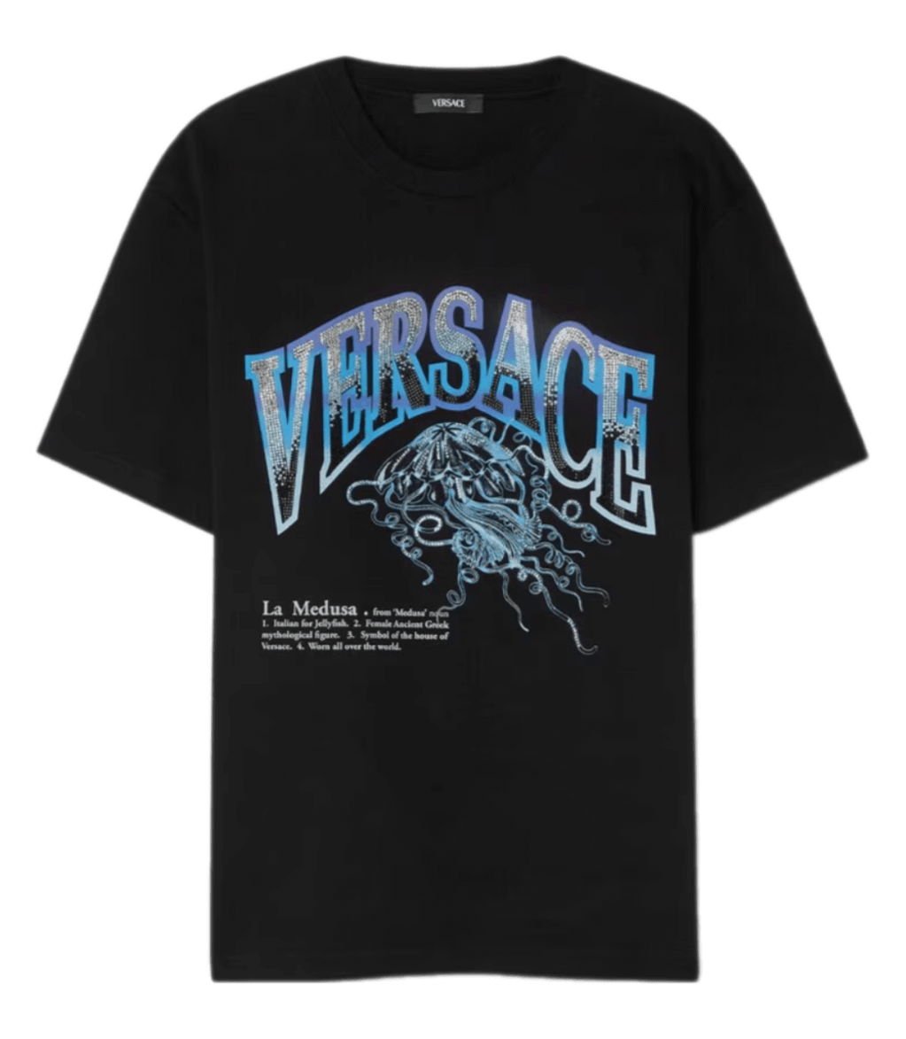 Versace Crystal La Medusa Varsity T-Shirt - Black