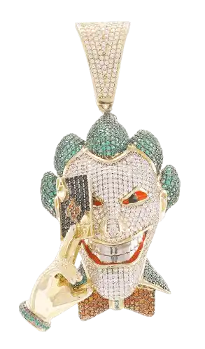 9ct Yellow Gold Iced Out Cubic Zirconia Joker Head Pendant