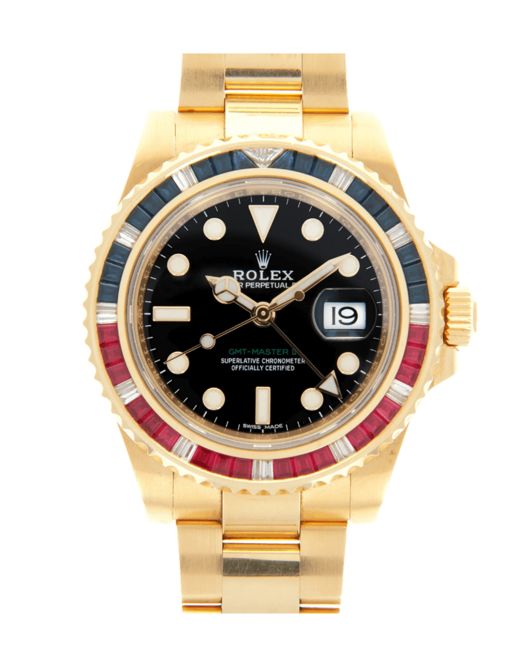 Rolex GMT Master II Black Dial - 40mm, Yellow Gold, Ruby Sapphire Bezel (2007)