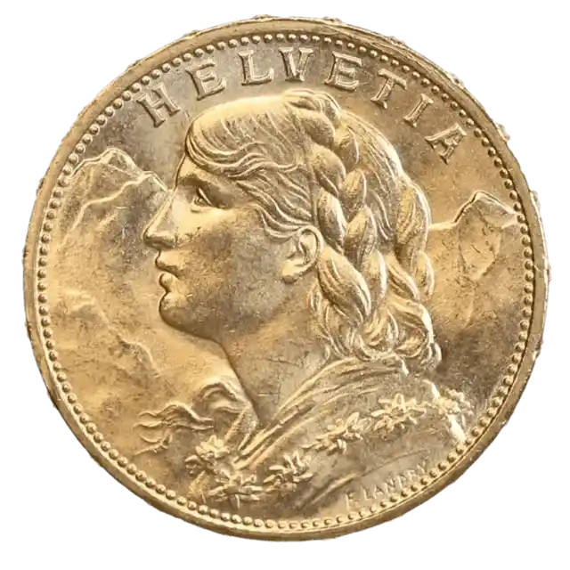 1915 Helvetia Vreneli Gold Coin - 20 Swiss Francs
