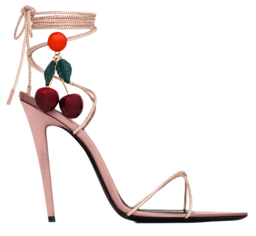 YSL Mon Chéri Sandals in Suede and Rhinestones - Teddy Rose/Dusty Powder