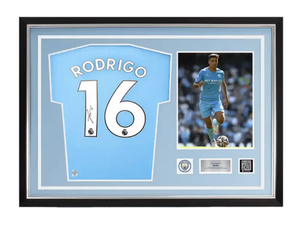 Rodri Official Manchester City Back Signed and Framed 2021-22 Home Shirt
